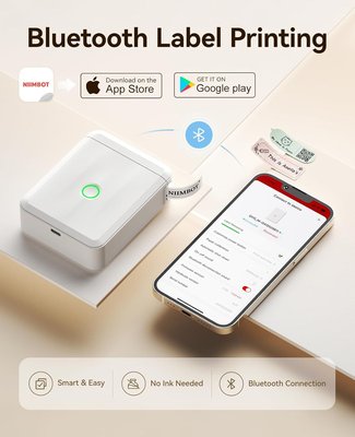 آلة صنع الملصقات NIIMBOT D110 - طابعة ملصقات بلوتوث لاسلكية لتنظيم المنزل والمدرسة والمكتب - نسخة محدثة مع ملصقات مضمنة - مدمجة وسهلة الاستخدام، بيضاء